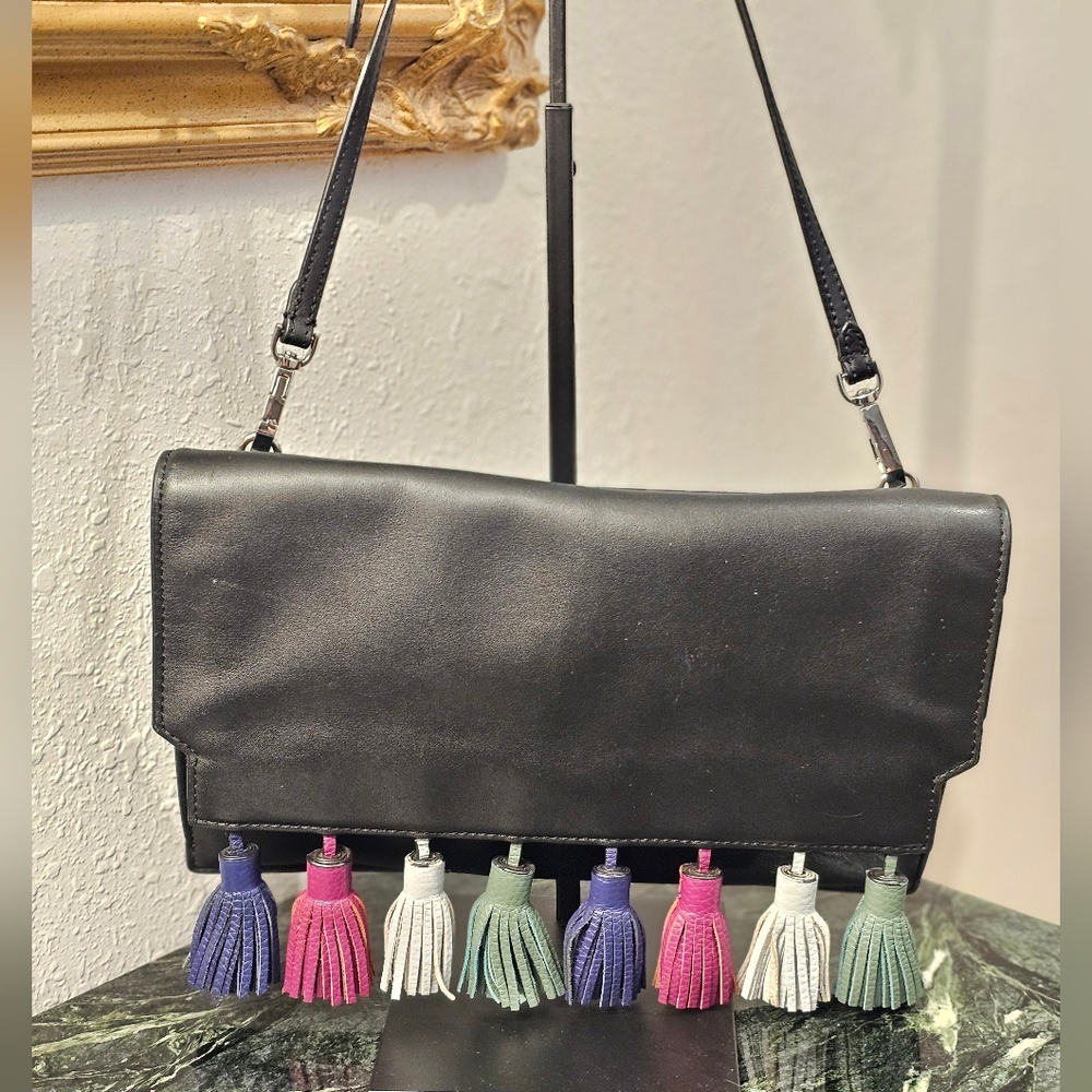 Rebecca Minkoff Black Shoulder Bag with Colorful Tassels